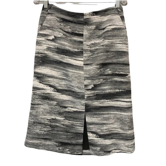 H Halston Abstract Mirrored Print Gray White Front Slit Pencil Skirt Lined 4 - Picture 12 of 12